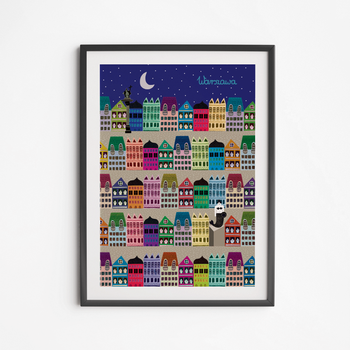 Poster Warsaw Townhouses at Night 21x30