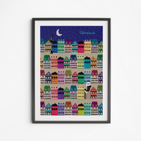 Plakat Warszawa Kamieniczki Noc 21x30